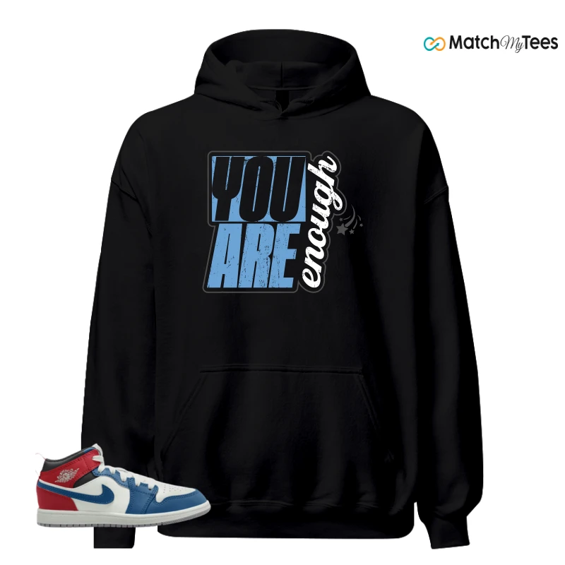 NIKE JORDAN 1 MID TRUE BLUE VARSITY RED (PS) SNEAKER Matching Tees hoodie