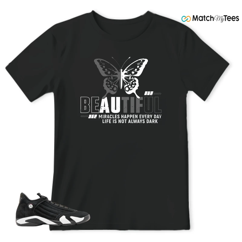 NIKE JORDAN 14 RETRO BLACK WHITE SNEAKER Matching Tees t-shirt