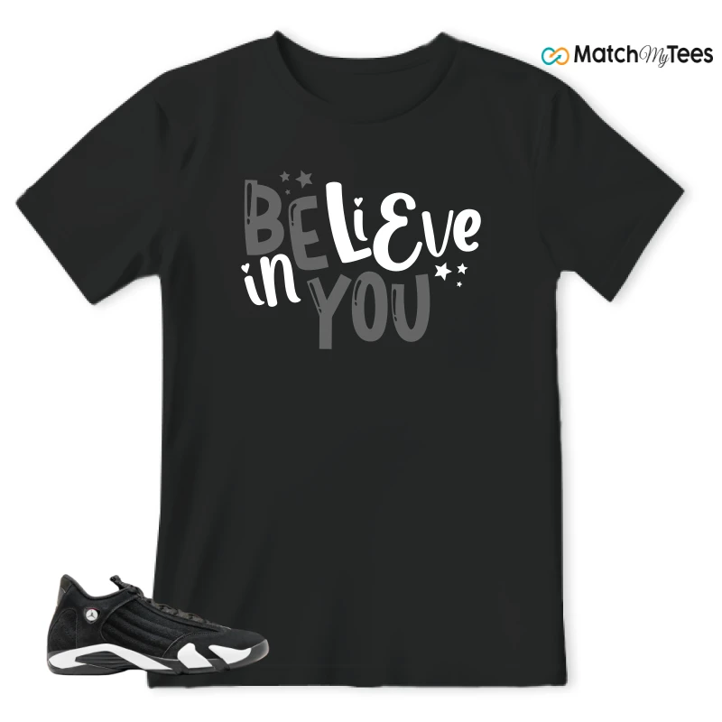 NIKE JORDAN 14 RETRO BLACK WHITE SNEAKER Matching Tees t-shirt