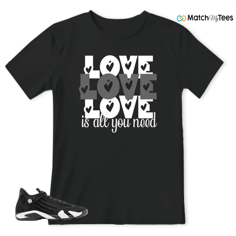 NIKE JORDAN 14 RETRO BLACK WHITE SNEAKER Matching Tees t-shirt