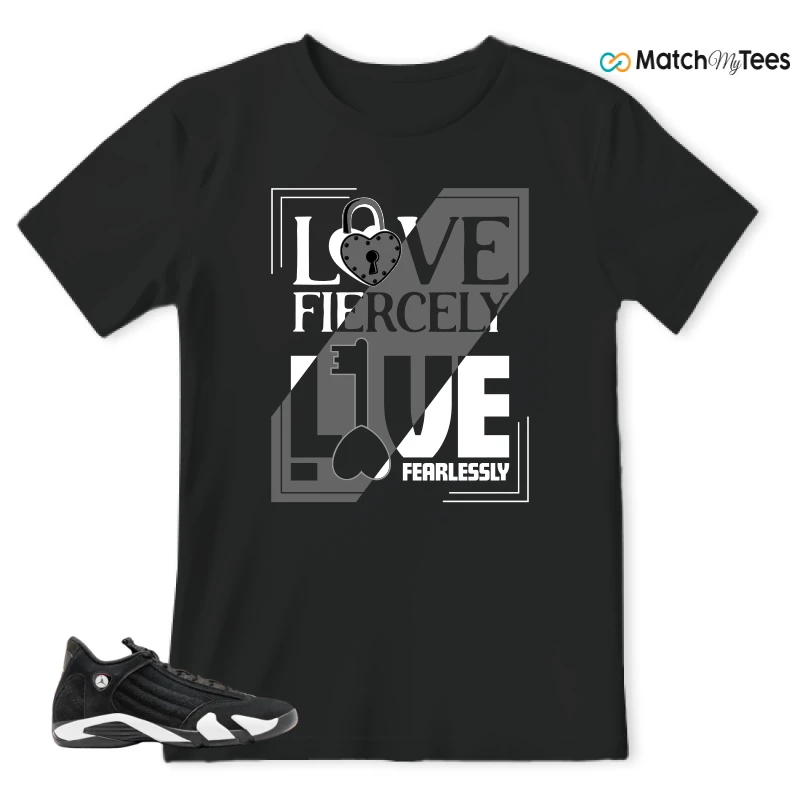 NIKE JORDAN 14 RETRO BLACK WHITE SNEAKER Matching Tees t-shirt