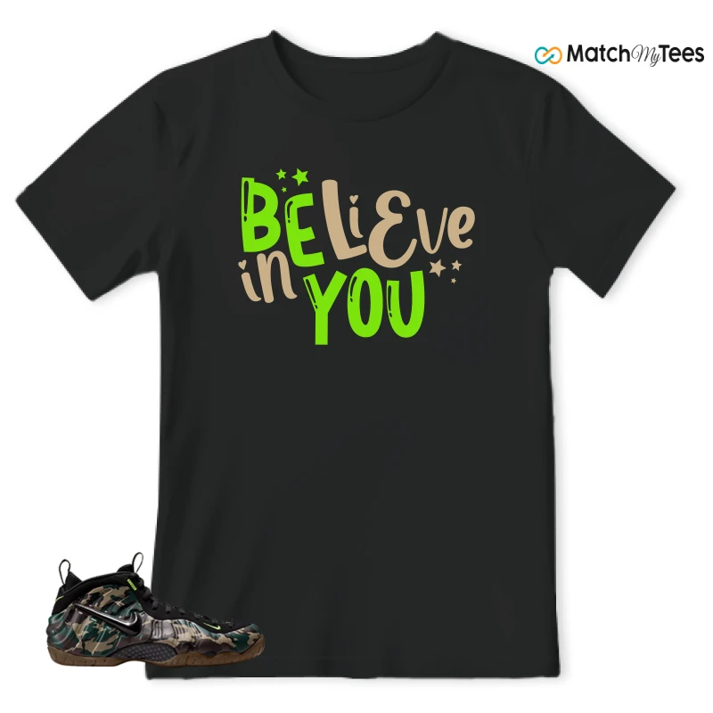 NIKE AIR FOAMPOSITE PRO GREEN CAMO SNEAKER Matching Tees t-shirt