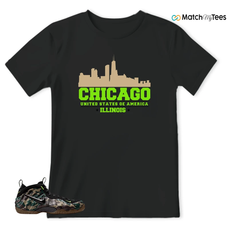 NIKE AIR FOAMPOSITE PRO GREEN CAMO SNEAKER Matching Tees t-shirt