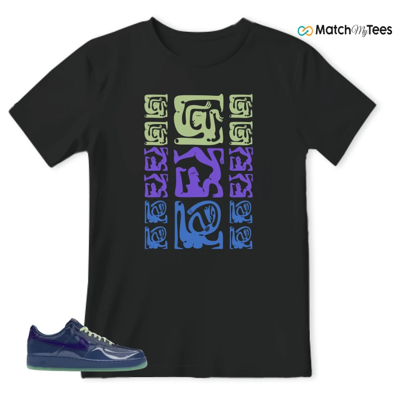 NIKE AIR FORCE 1 LOW PATENT LEATHER MYSTIC NAVY GRAPE ICE SNEAKER Matching Tees t-shirt