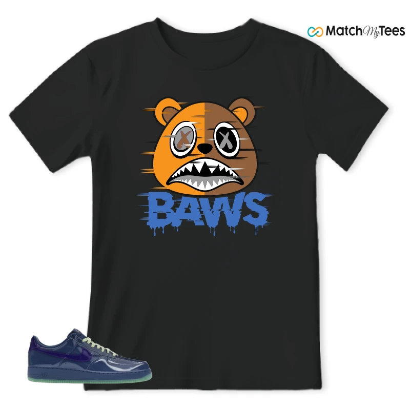 NIKE AIR FORCE 1 LOW PATENT LEATHER MYSTIC NAVY GRAPE ICE SNEAKER Matching Tees t-shirt