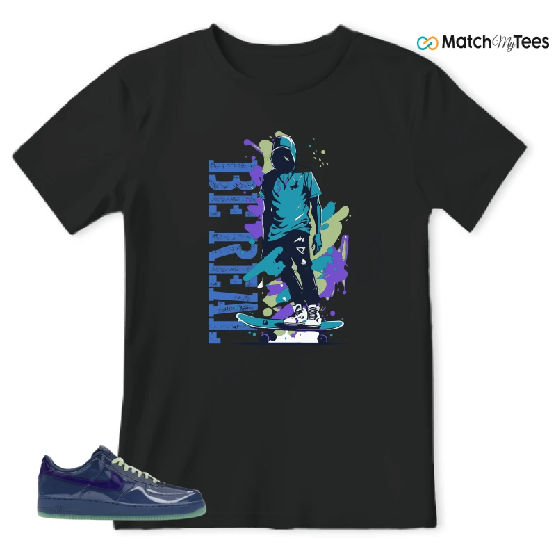 NIKE AIR FORCE 1 LOW PATENT LEATHER MYSTIC NAVY GRAPE ICE SNEAKER Matching Tees t-shirt