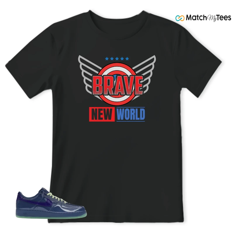 NIKE AIR FORCE 1 LOW PATENT LEATHER MYSTIC NAVY GRAPE ICE SNEAKER Matching Tees t-shirt