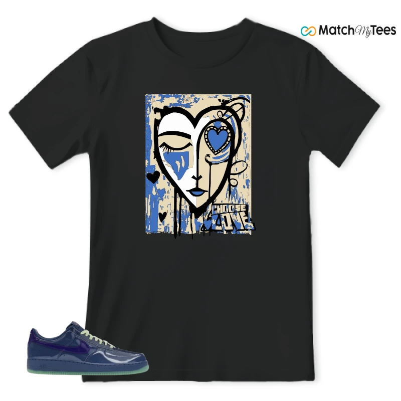 NIKE AIR FORCE 1 LOW PATENT LEATHER MYSTIC NAVY GRAPE ICE SNEAKER Matching Tees t-shirt