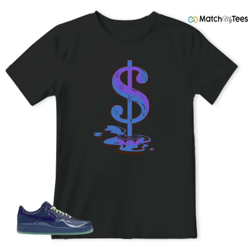 NIKE AIR FORCE 1 LOW PATENT LEATHER MYSTIC NAVY GRAPE ICE SNEAKER Matching Tees t-shirt