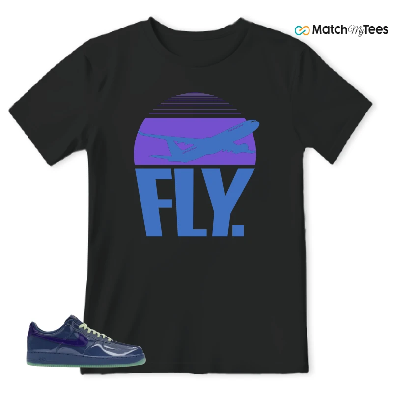 NIKE AIR FORCE 1 LOW PATENT LEATHER MYSTIC NAVY GRAPE ICE SNEAKER Matching Tees t-shirt