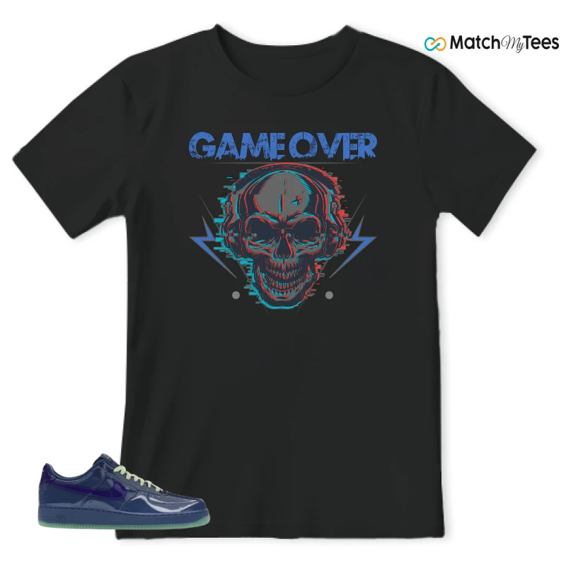NIKE AIR FORCE 1 LOW PATENT LEATHER MYSTIC NAVY GRAPE ICE SNEAKER Matching Tees t-shirt