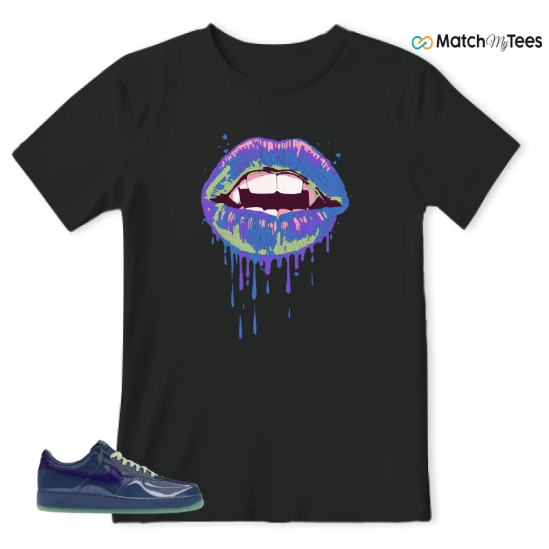 NIKE AIR FORCE 1 LOW PATENT LEATHER MYSTIC NAVY GRAPE ICE SNEAKER Matching Tees t-shirt