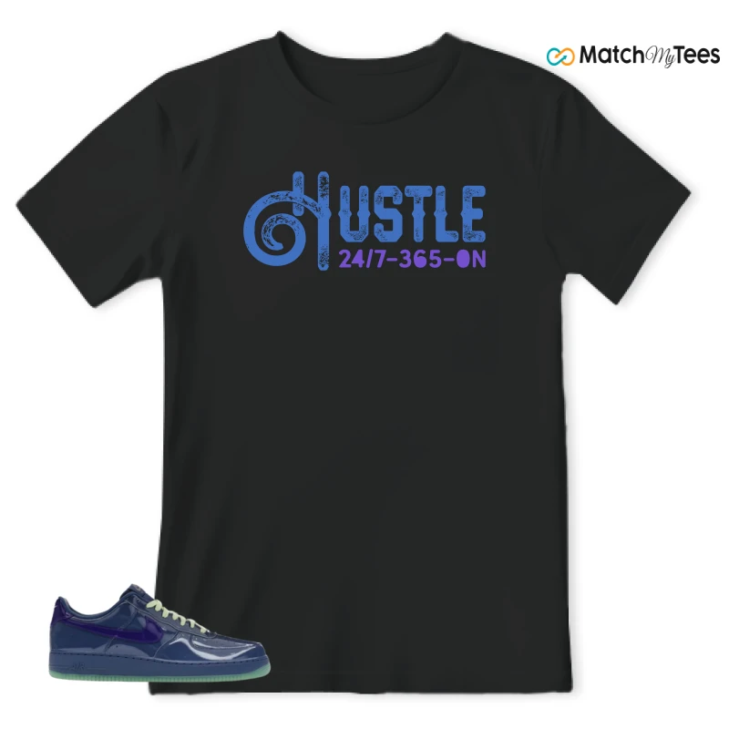 NIKE AIR FORCE 1 LOW PATENT LEATHER MYSTIC NAVY GRAPE ICE SNEAKER Matching Tees t-shirt