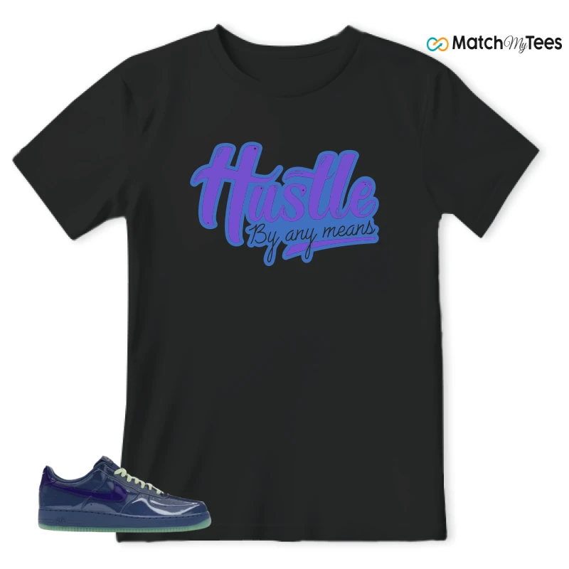 NIKE AIR FORCE 1 LOW PATENT LEATHER MYSTIC NAVY GRAPE ICE SNEAKER Matching Tees t-shirt