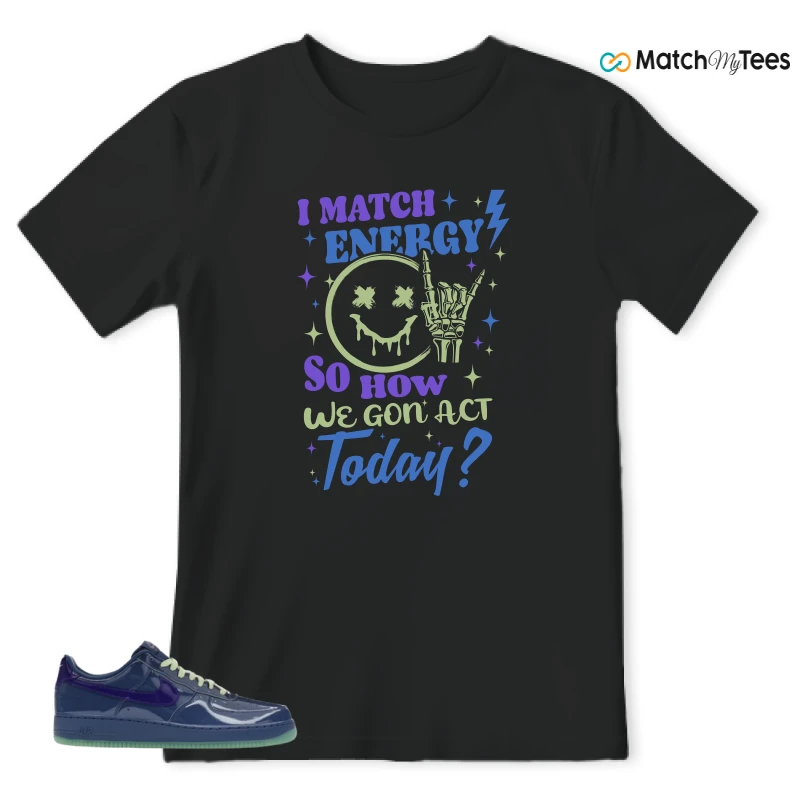 NIKE AIR FORCE 1 LOW PATENT LEATHER MYSTIC NAVY GRAPE ICE SNEAKER Matching Tees t-shirt