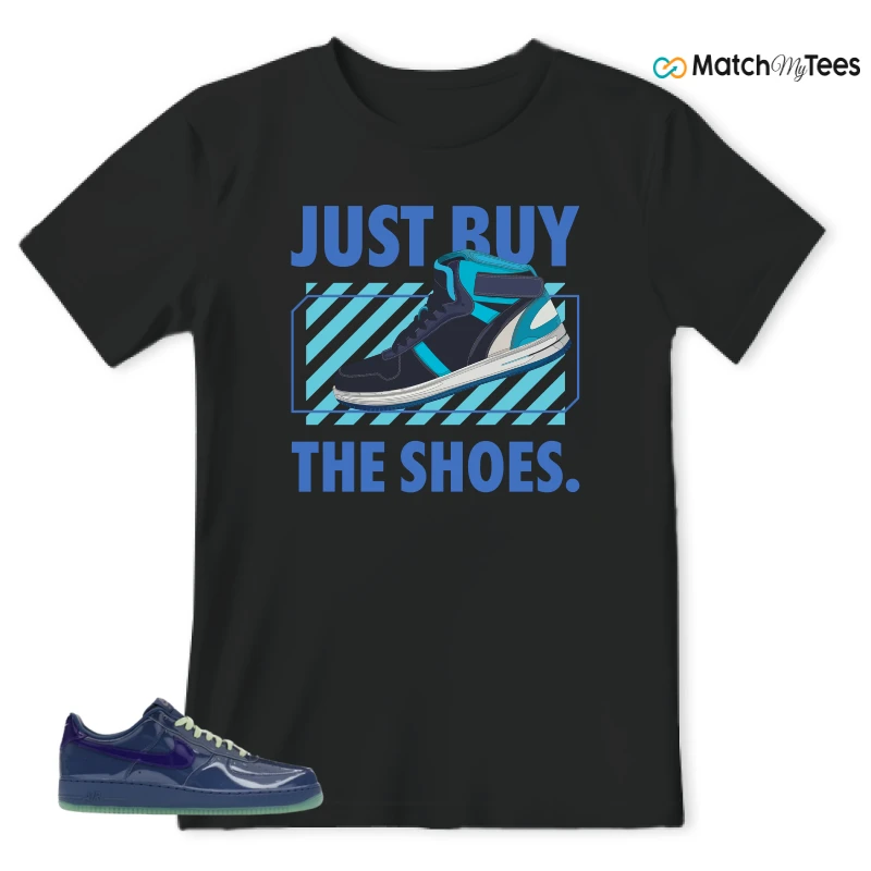 NIKE AIR FORCE 1 LOW PATENT LEATHER MYSTIC NAVY GRAPE ICE SNEAKER Matching Tees t-shirt