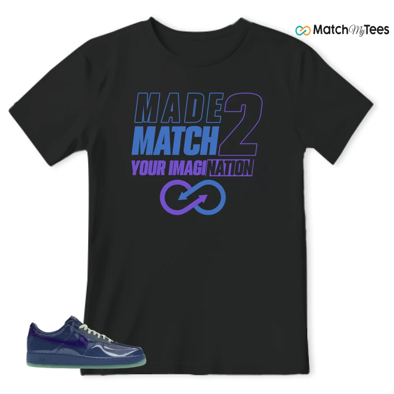 NIKE AIR FORCE 1 LOW PATENT LEATHER MYSTIC NAVY GRAPE ICE SNEAKER Matching Tees t-shirt