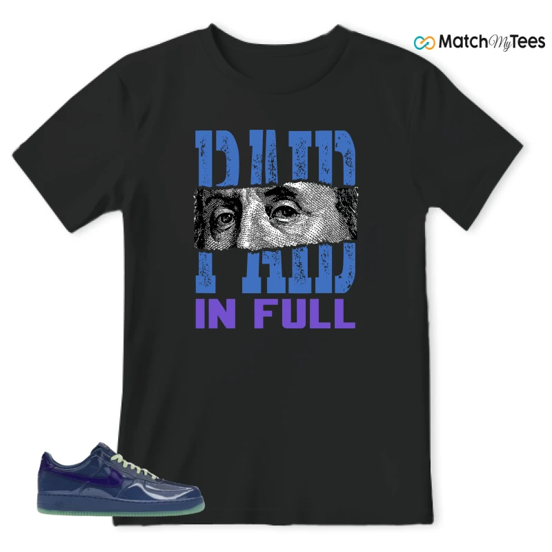 NIKE AIR FORCE 1 LOW PATENT LEATHER MYSTIC NAVY GRAPE ICE SNEAKER Matching Tees t-shirt