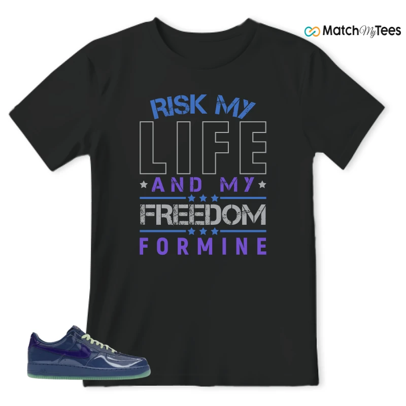 NIKE AIR FORCE 1 LOW PATENT LEATHER MYSTIC NAVY GRAPE ICE SNEAKER Matching Tees t-shirt