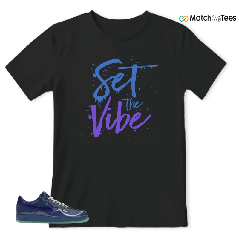 NIKE AIR FORCE 1 LOW PATENT LEATHER MYSTIC NAVY GRAPE ICE SNEAKER Matching Tees t-shirt