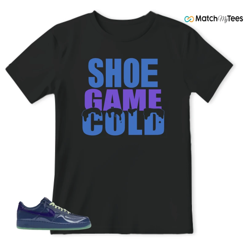 NIKE AIR FORCE 1 LOW PATENT LEATHER MYSTIC NAVY GRAPE ICE SNEAKER Matching Tees t-shirt
