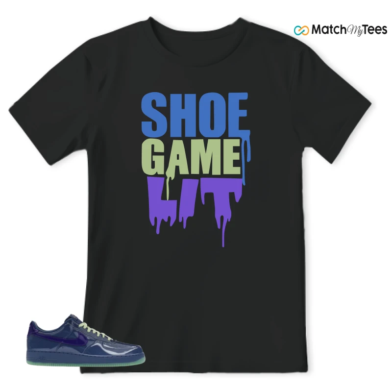 NIKE AIR FORCE 1 LOW PATENT LEATHER MYSTIC NAVY GRAPE ICE SNEAKER Matching Tees t-shirt