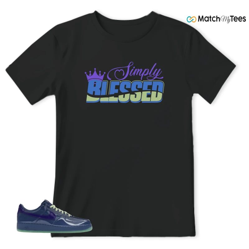 NIKE AIR FORCE 1 LOW PATENT LEATHER MYSTIC NAVY GRAPE ICE SNEAKER Matching Tees t-shirt