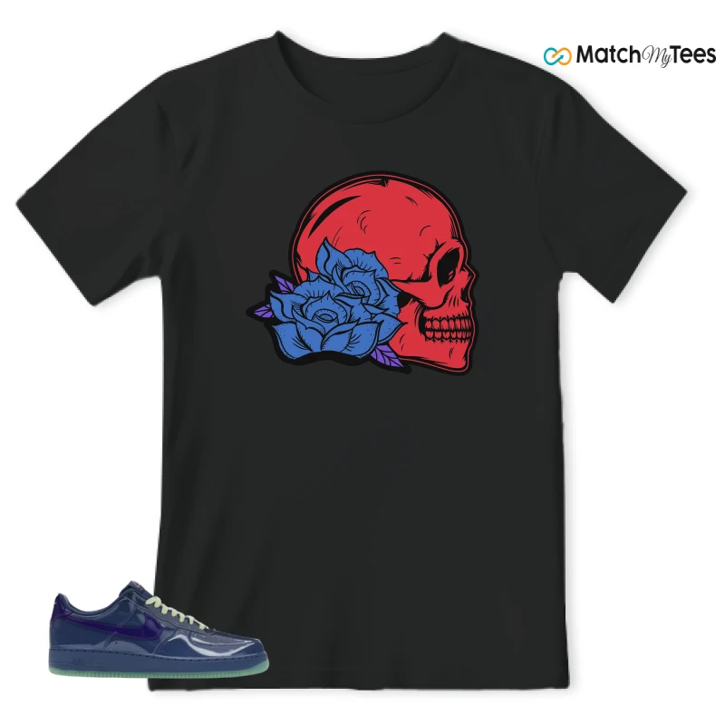 NIKE AIR FORCE 1 LOW PATENT LEATHER MYSTIC NAVY GRAPE ICE SNEAKER Matching Tees t-shirt