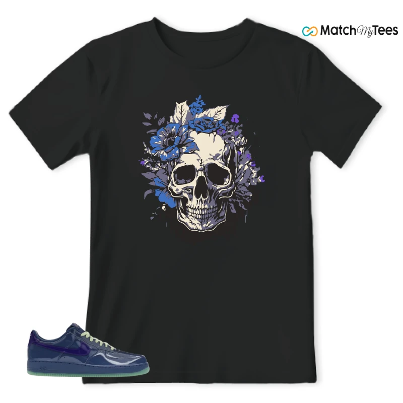 NIKE AIR FORCE 1 LOW PATENT LEATHER MYSTIC NAVY GRAPE ICE SNEAKER Matching Tees t-shirt