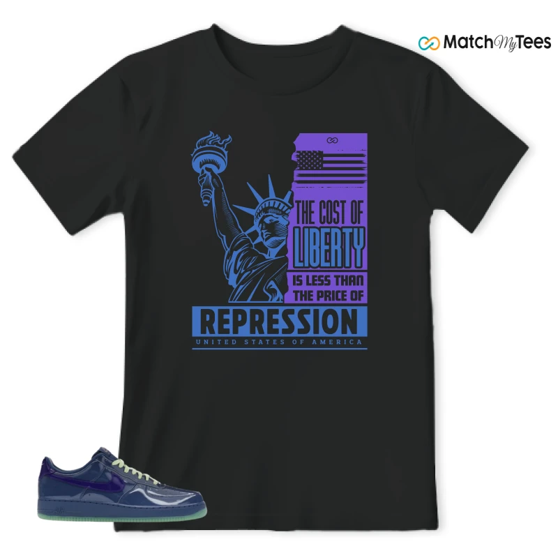 NIKE AIR FORCE 1 LOW PATENT LEATHER MYSTIC NAVY GRAPE ICE SNEAKER Matching Tees t-shirt