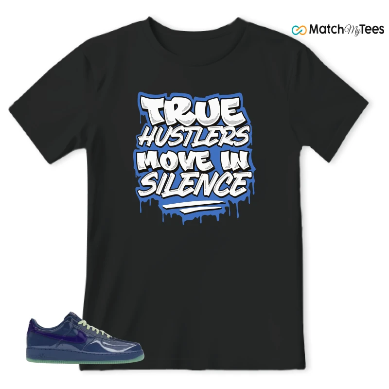NIKE AIR FORCE 1 LOW PATENT LEATHER MYSTIC NAVY GRAPE ICE SNEAKER Matching Tees t-shirt