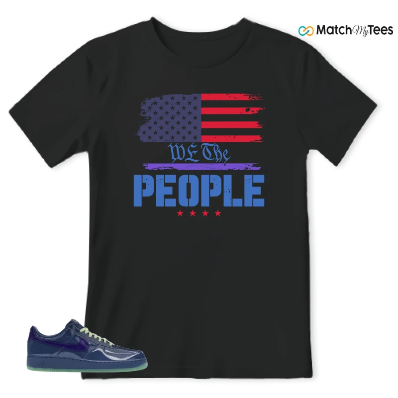NIKE AIR FORCE 1 LOW PATENT LEATHER MYSTIC NAVY GRAPE ICE SNEAKER Matching Tees t-shirt