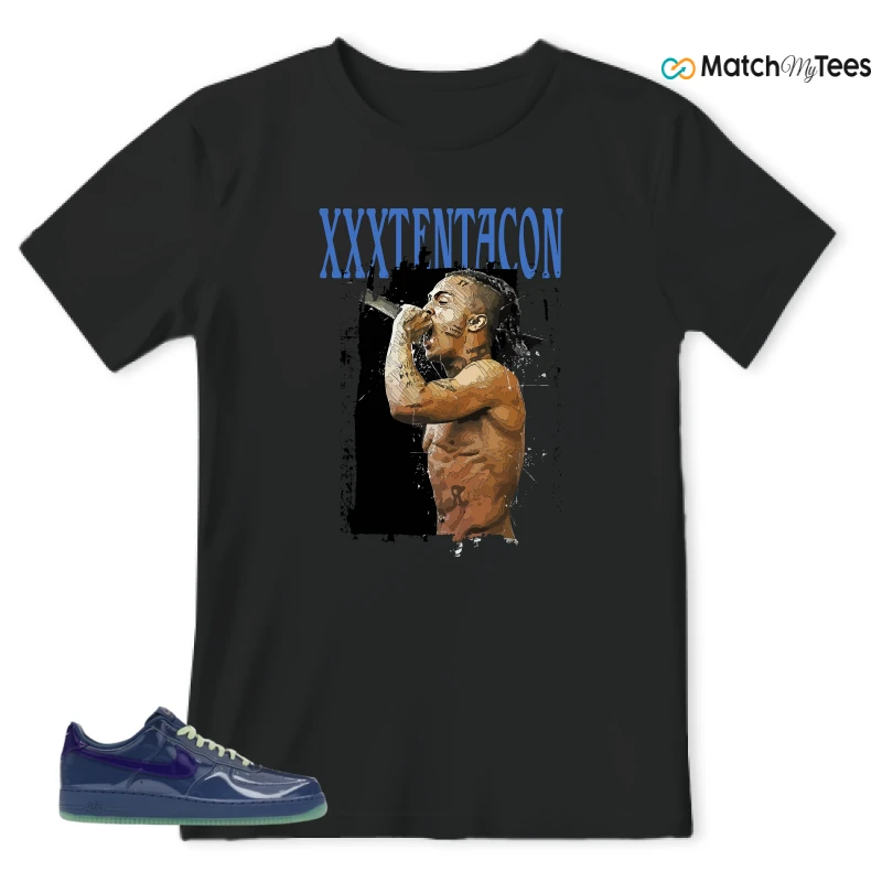 NIKE AIR FORCE 1 LOW PATENT LEATHER MYSTIC NAVY GRAPE ICE SNEAKER Matching Tees t-shirt