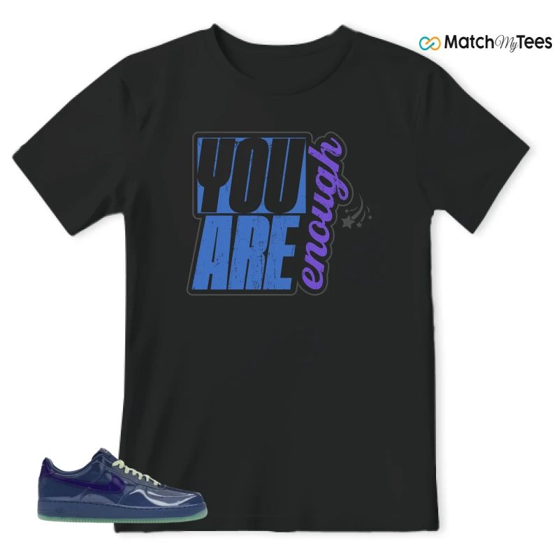 NIKE AIR FORCE 1 LOW PATENT LEATHER MYSTIC NAVY GRAPE ICE SNEAKER Matching Tees t-shirt