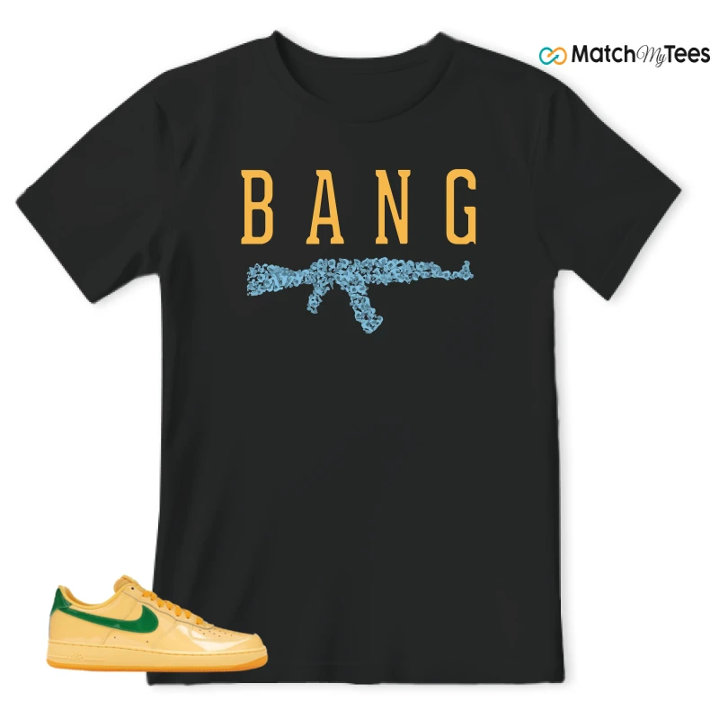 NIKE AIR FORCE 1 LOW PATENT LEATHER TOPAZ GOLD SNEAKER Matching Tees t-shirt