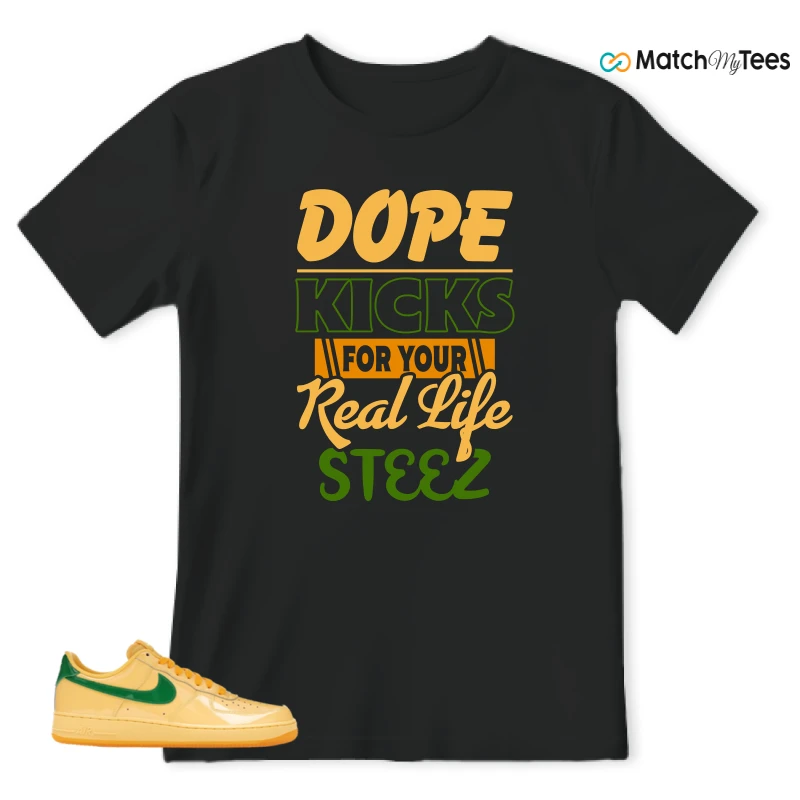 NIKE AIR FORCE 1 LOW PATENT LEATHER TOPAZ GOLD SNEAKER Matching Tees t-shirt