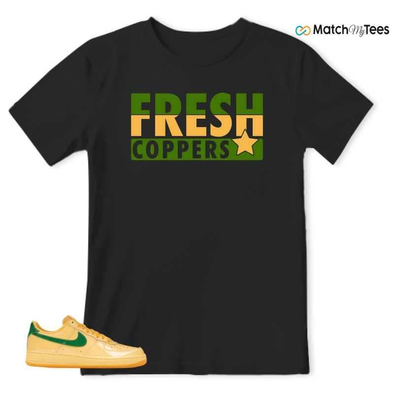 NIKE AIR FORCE 1 LOW PATENT LEATHER TOPAZ GOLD SNEAKER Matching Tees t-shirt