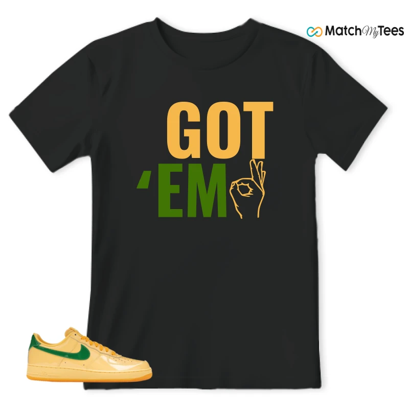 NIKE AIR FORCE 1 LOW PATENT LEATHER TOPAZ GOLD SNEAKER Matching Tees t-shirt