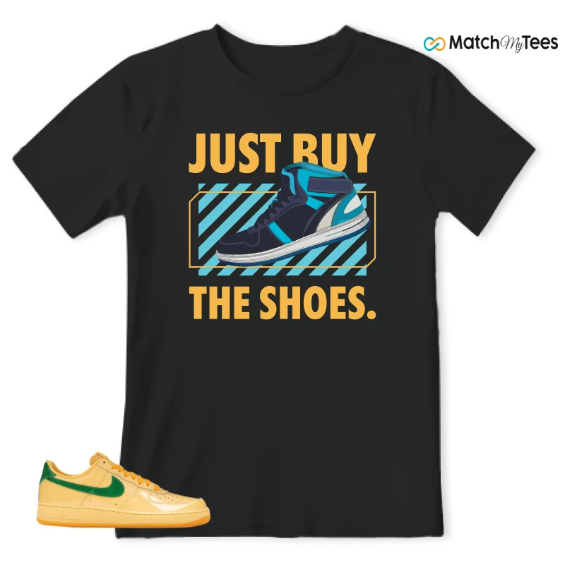 NIKE AIR FORCE 1 LOW PATENT LEATHER TOPAZ GOLD SNEAKER Matching Tees t-shirt