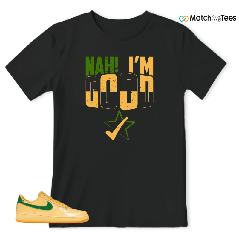 NIKE AIR FORCE 1 LOW PATENT LEATHER TOPAZ GOLD SNEAKER Matching Tees t-shirt