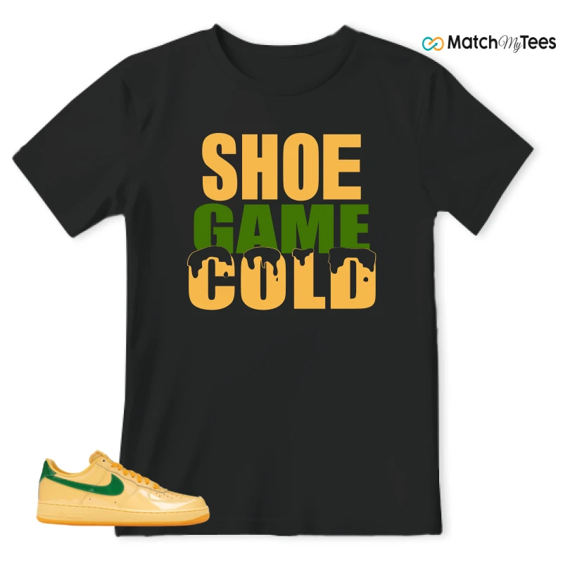 NIKE AIR FORCE 1 LOW PATENT LEATHER TOPAZ GOLD SNEAKER Matching Tees t-shirt
