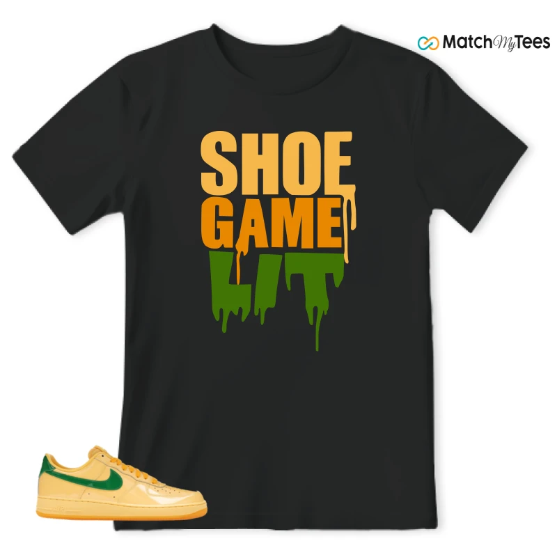 NIKE AIR FORCE 1 LOW PATENT LEATHER TOPAZ GOLD SNEAKER Matching Tees t-shirt