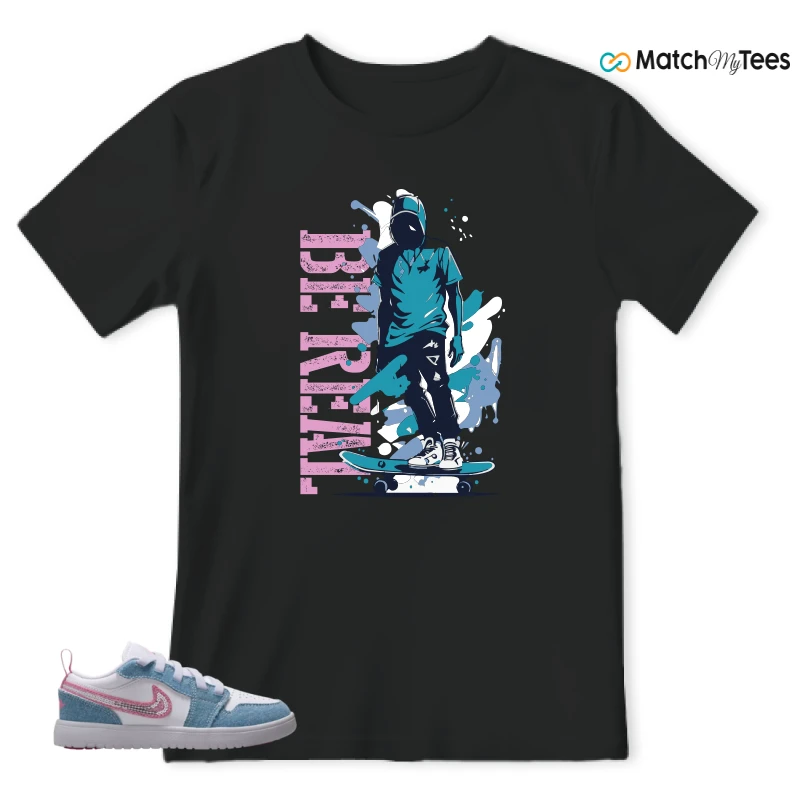 NIKE AIR JORDAN 1 LOW GS DENIM SEQUIN SNEAKER Matching Tees t-shirt