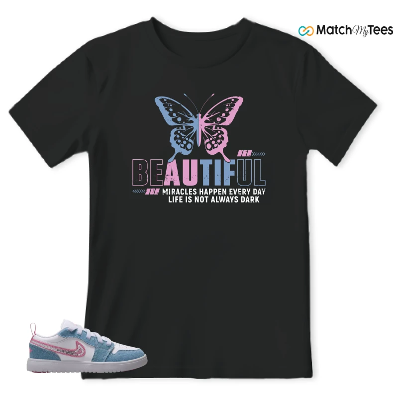 NIKE AIR JORDAN 1 LOW GS DENIM SEQUIN SNEAKER Matching Tees t-shirt
