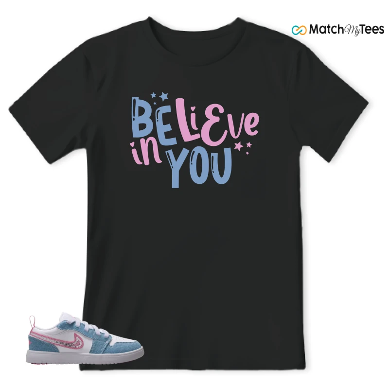 NIKE AIR JORDAN 1 LOW GS DENIM SEQUIN SNEAKER Matching Tees t-shirt
