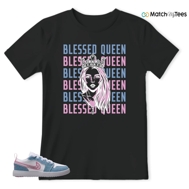 NIKE AIR JORDAN 1 LOW GS DENIM SEQUIN SNEAKER Matching Tees t-shirt