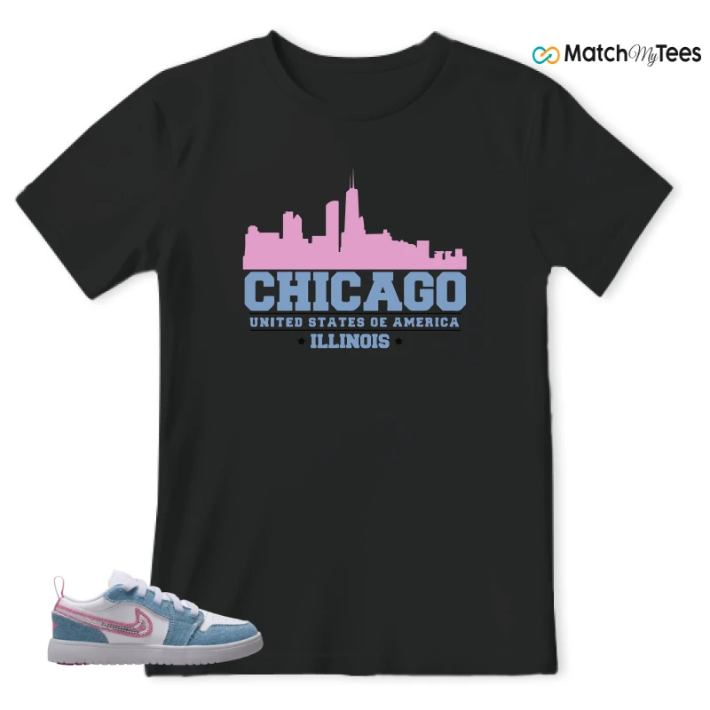 NIKE AIR JORDAN 1 LOW GS DENIM SEQUIN SNEAKER Matching Tees t-shirt