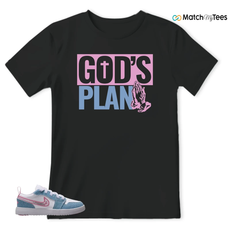 NIKE AIR JORDAN 1 LOW GS DENIM SEQUIN SNEAKER/COBALT BLISS/WHITE/PINK GLOW matching T-shirt