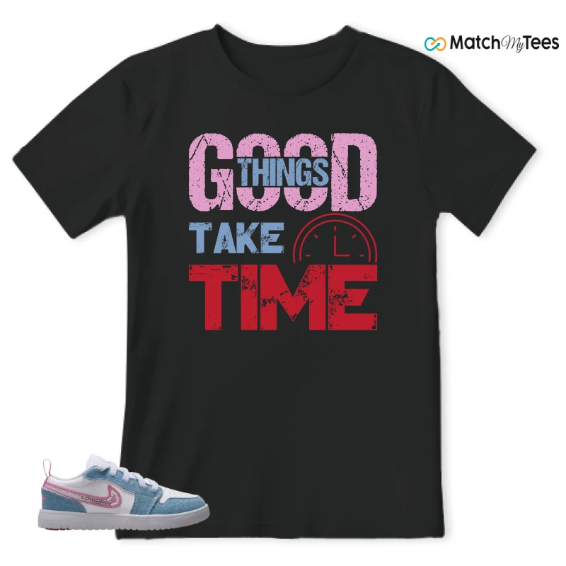 NIKE AIR JORDAN 1 LOW GS DENIM SEQUIN SNEAKER Matching Tees t-shirt