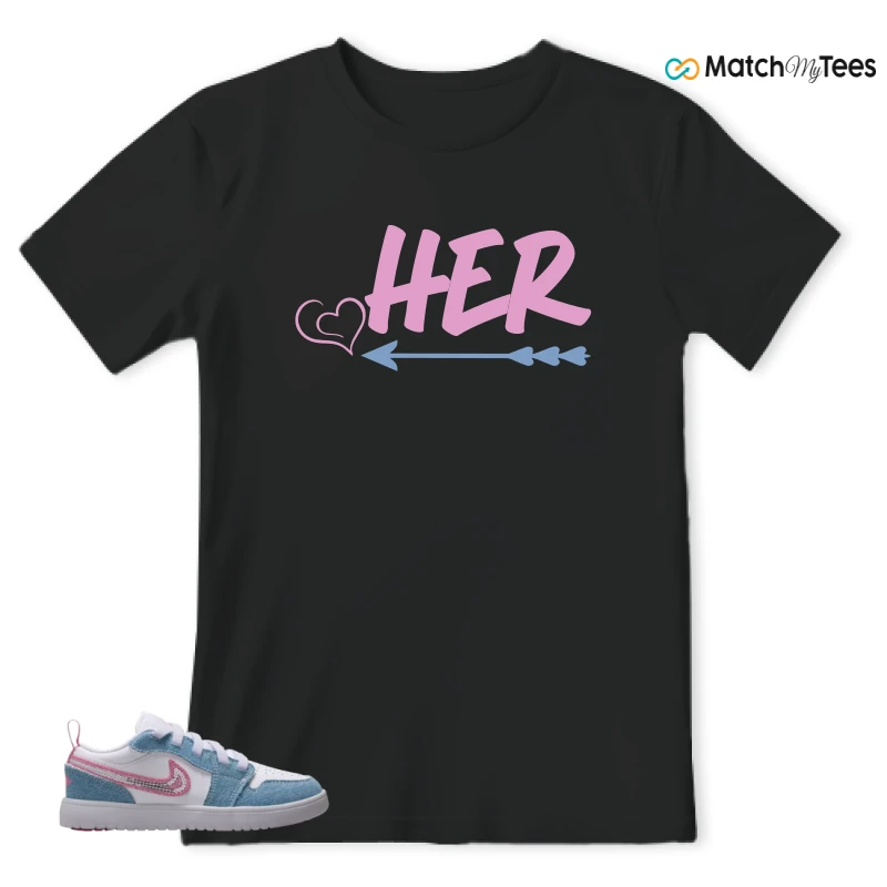 NIKE AIR JORDAN 1 LOW GS DENIM SEQUIN SNEAKER Matching Tees t-shirt